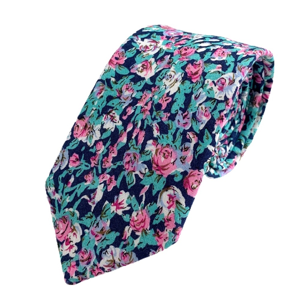 Men's Navy & Pink Ditzy Slim Floral Tie